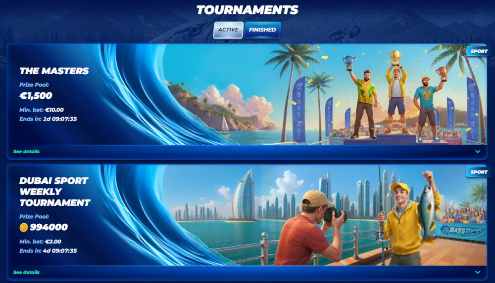 Banner dei tornei BassBet per competizioni professionali di sport e gaming.